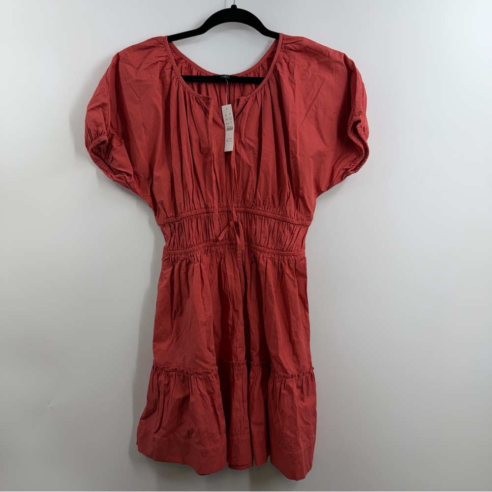 J.Crew BK946 Puff Sleeve Cinched Waist Mini Dress Womens S Red Coral NWT